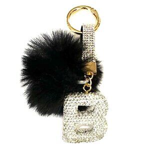Mini Rhinestone Fashion Pom Initial B Keychain